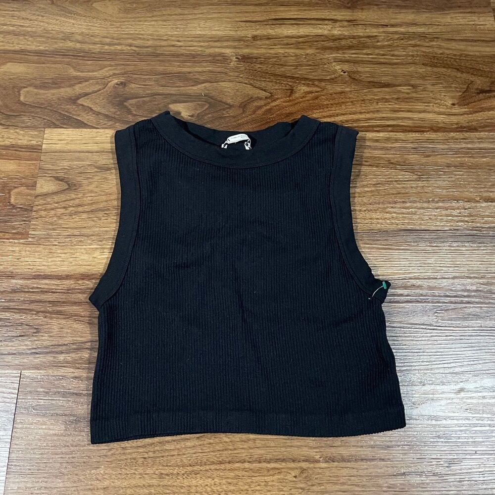 Zara Womens Black Ribbed Sleeveless Top Cropped Size M-L Stretch Casual
